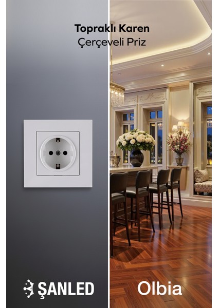 Beyaz Topraklı Karen Çerçeveli Priz 1 Adet