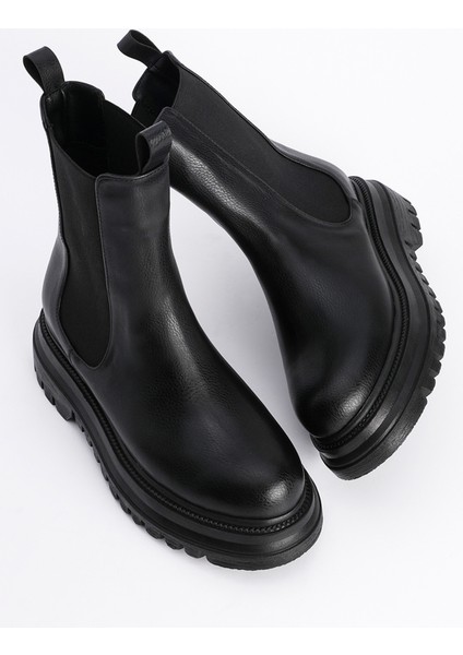 Kadın Kalın Taban Elastik Yan Bantlı Günlük Bot Bekira Siyah
