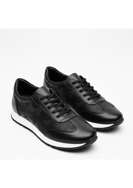 Hakiki Deri Siyah Kamuflaj Desen Siyah Günlük Erkek Ayakkabı