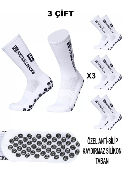 3 Çift Kaydırmaz Silikon Tabanlı Futbol Çorabı Kauçuk Havlu Taban Dikişsiz Maç Sporcu Tozluk Konç