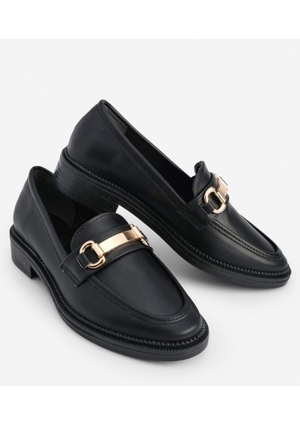Kadın Loafer Makosen Casual Tokalı Günlük Ayakkabı Tonyas Siyah