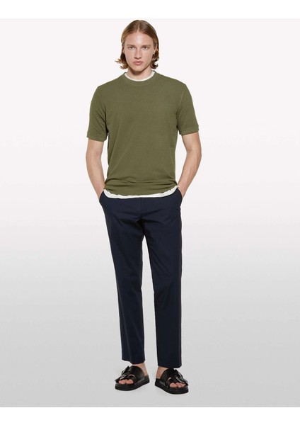 %100 Pamuk Bisiklet Yaka Regular Fit T-Shirt Erkek Yeşil T-Shirt - 325P3089S104J