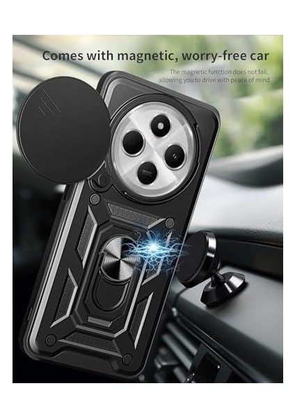 14C Uyumlu Kılıf - 2 Adet Ekran Koruyucu Dahil, Siyah | Tank Düzey Koruma | Mıknatıslı Stand | Kamera Lens Koruması | Araç Içi Mıknatıslı Tutucu ile Uyumlu