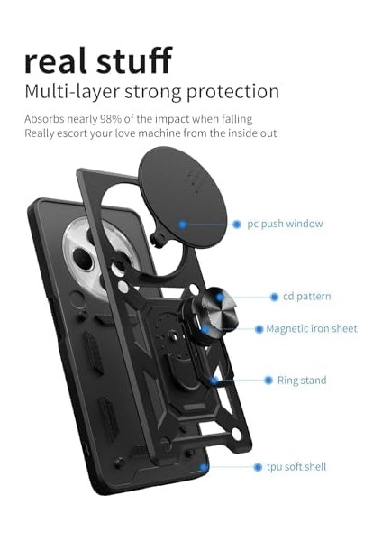 14C Uyumlu Kılıf - 2 Adet Ekran Koruyucu Dahil, Siyah | Tank Düzey Koruma | Mıknatıslı Stand | Kamera Lens Koruması | Araç Içi Mıknatıslı Tutucu ile Uyumlu modelleri