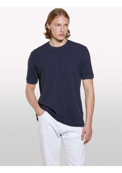 %100 Pamuk Bisiklet Yaka Regular Fit T-Shirt Erkek Lacivert T-Shirt - 325P3089S104J fırsatları