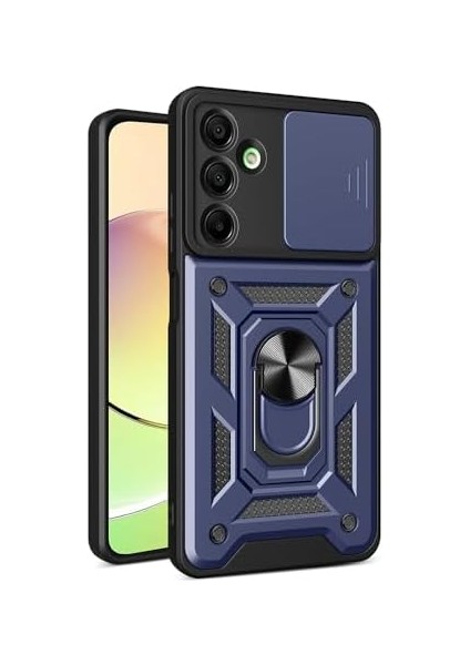 Galaxy Ile Uyumlu A16 Kılıf Magnetik Standlı Kamera Korumalı Sürgülü Vega Kapak, Mavi