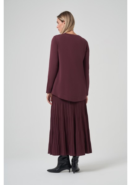 Taş Detay Etekli Triko Takım 1352 Vişne modelleri