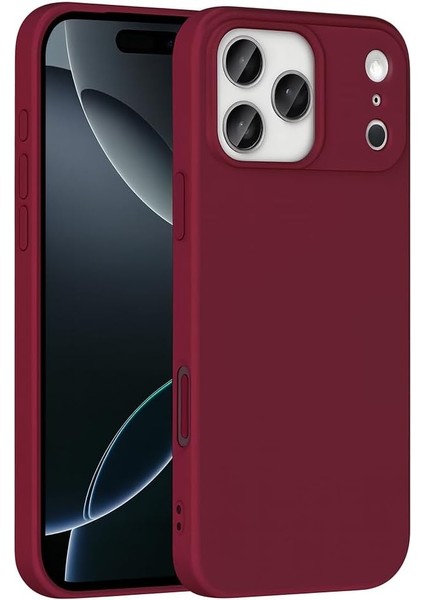 Psr Aksesuar Serisi Mara Lansman Kapak - Ultra Koruma Kadife Iç Dokulu Yumuşak Silikon Kılıf (Bordo, 17 Pro)