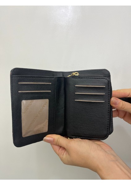 Siyah Krem Ekstra Kağıt Para Bölümlü Leopar Desenli Gold Detaylı Deri Kadın Cüzdan modelleri