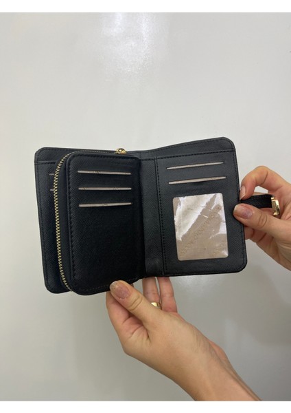 Siyah Krem Ekstra Kağıt Para Bölümlü Leopar Desenli Gold Detaylı Deri Kadın Cüzdan fırsatları