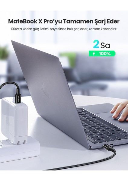 USB-C 100W 5A QC PD Hızlı Şarj Kablosu, 1 Metre, Siyah, 80371 indirimleri