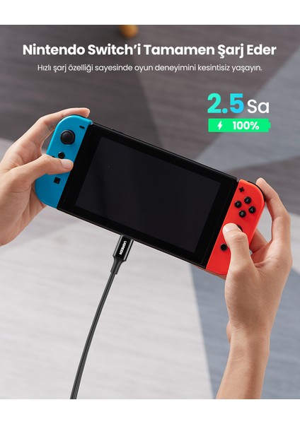 USB-C 100W 5A QC PD Hızlı Şarj Kablosu, 1 Metre, Siyah, 80371