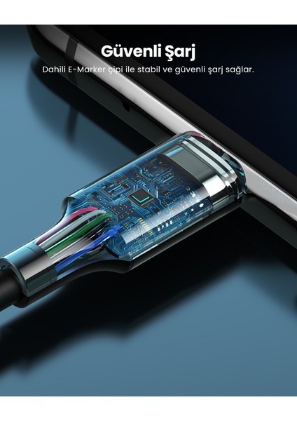 USB-C 100W 5A QC PD Hızlı Şarj Kablosu, 1 Metre, Siyah, 80371