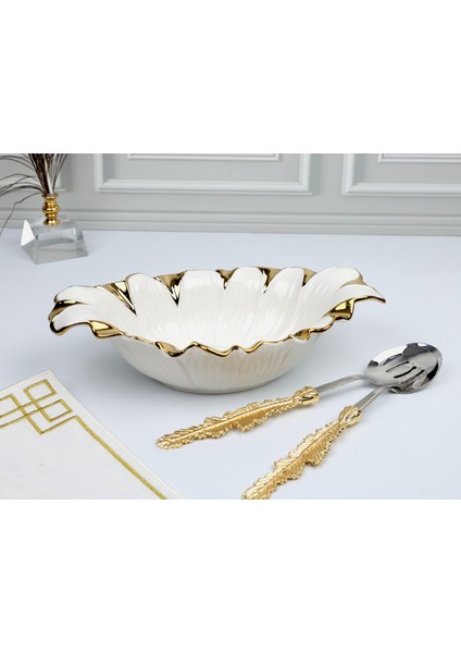 Royking Flora Gold Oval Derin Sunum Tabak 32*18*8 cm Sln 015