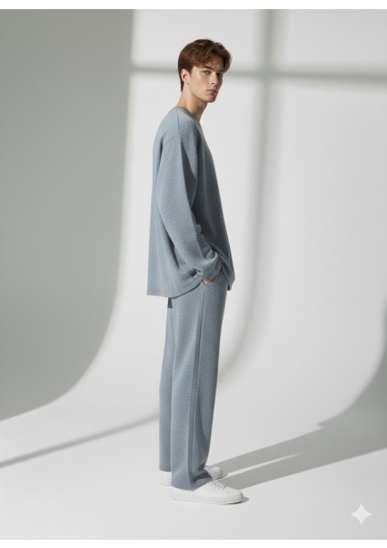 Unisex Bisiklet Yaka Baskılı Cepli Uzun Kol 2'li Takım