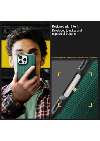 16 Pro ile Uyumlu Magsafe Kılıf Dual Grip Mag Hava Kanalı Teknolojisi Askeri Sınıf Koruma Braided Green Dokulu Yüzey Kapak - ACS08181