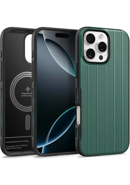 16 Pro ile Uyumlu Magsafe Kılıf Dual Grip Mag Hava Kanalı Teknolojisi Askeri Sınıf Koruma Braided Green Dokulu Yüzey Kapak - ACS08181 fiyatları