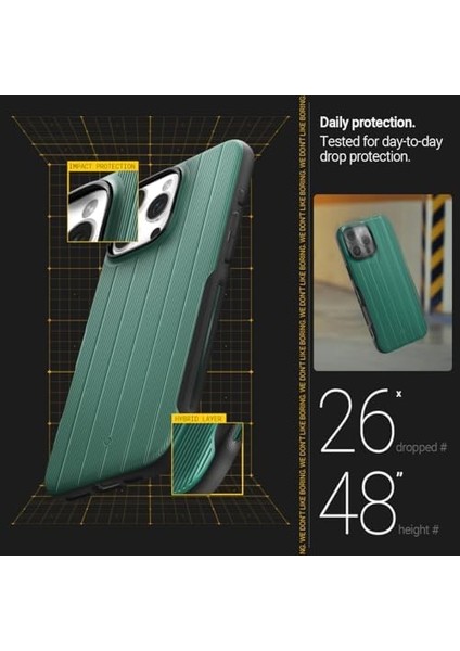 16 Pro ile Uyumlu Magsafe Kılıf Dual Grip Mag Hava Kanalı Teknolojisi Askeri Sınıf Koruma Braided Green Dokulu Yüzey Kapak - ACS08181 modelleri