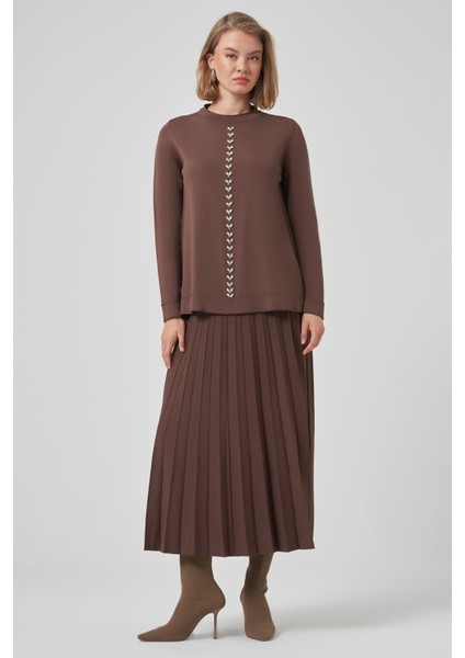 Taş Işleme Detay Triko Takım 1351 Kahverengi