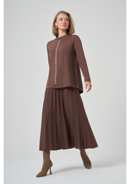 Taş Işleme Detay Triko Takım 1351 Kahverengi fırsatları