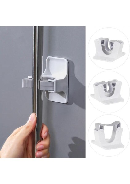 4 Adet Yapışkanlı Pratik Mop Temizlik Fırçası Temizlik Sopası Tutucu Süpürge Sopa Askısı