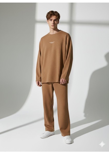 Unisex Bisiklet Yaka Baskılı Cepli Uzun Kol 2'li Takım