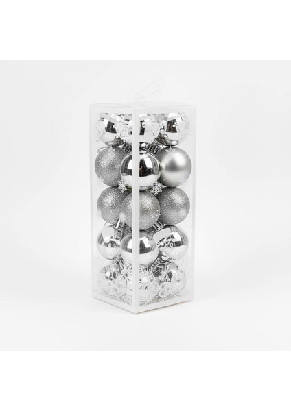 Desenli Parlak Top Yılbaşı Süsü 20 Parça Gümüş (2505087)