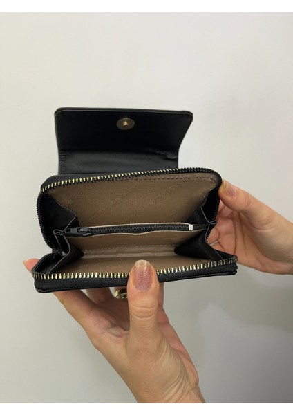 Siyah Deri Kadın Cüzdan Gold Detaylı indirimleri