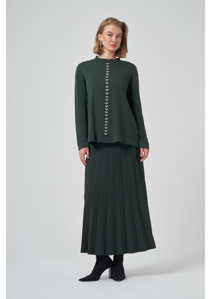 Taş Işleme Detay Triko Takım 1351 Çam Yeşil fırsatları