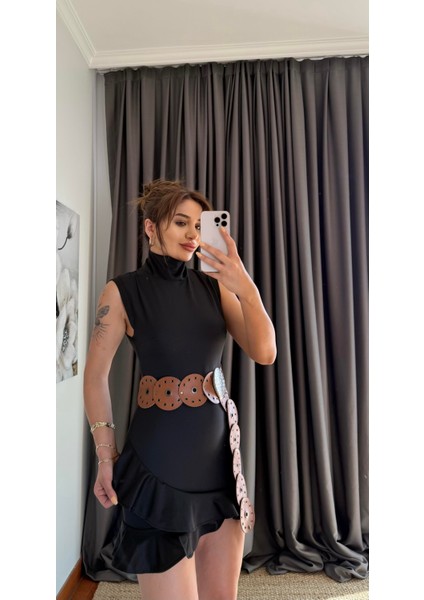 Eteği Saten Dokuma Elbise-Siyah fiyatları