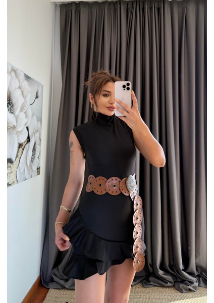 Eteği Saten Dokuma Elbise-Siyah modelleri