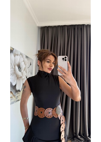 Eteği Saten Dokuma Elbise-Siyah indirimleri