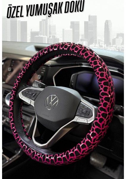 Candy Seri Kadınlara Özel Leopar Desen Kadife Geçmeli Direksiyon Kılıfı Yumuşak Doku Araç Aksesuar fiyatları
