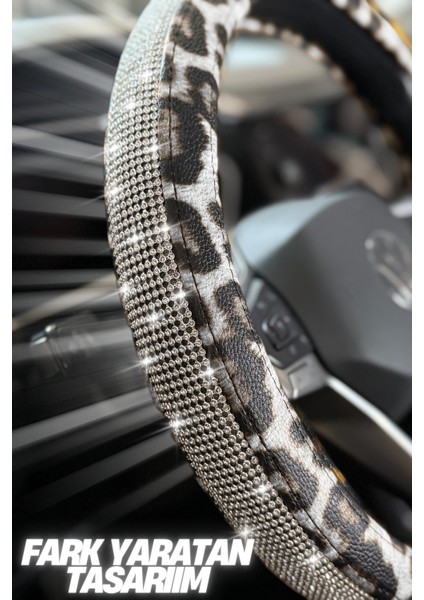 Kadınlara Özel Leopar Desen Daimond Taşlı Geçmeli Direksiyon Kılıfı Kolay Kullanım fiyatları