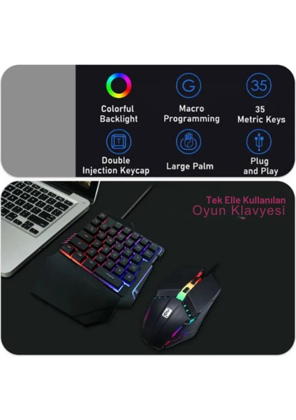G506 Tek Elle Kullanılabilen USB Oyun Klavyesi ve Faresi indirimleri