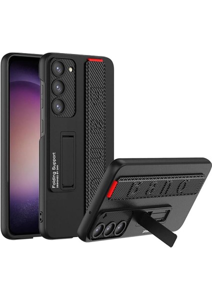 Galaxy S24 ile Uyumlu Mat Görünümlü Kılıf Stand Olabilen Kolay Bantlı El Tutacaklı Lissome Arestrendy Band Kapak Siyah-Kırmızı modelleri