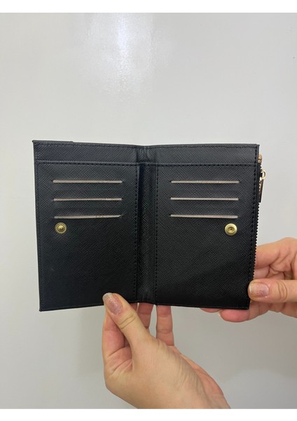 Siyah Krem Leopar Desenli Gold Detaylı Deri Kadın Cüzdan fiyatları