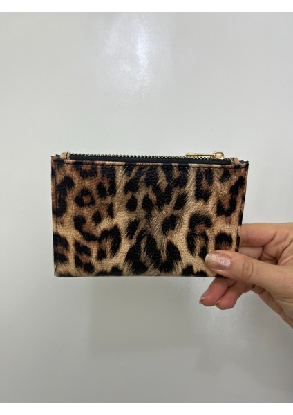 Siyah Krem Leopar Desenli Gold Detaylı Deri Kadın Cüzdan indirimleri