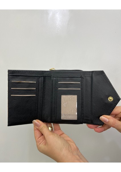 Siyah Krem Leopar Desenli Deri Kadın Cüzdan modelleri