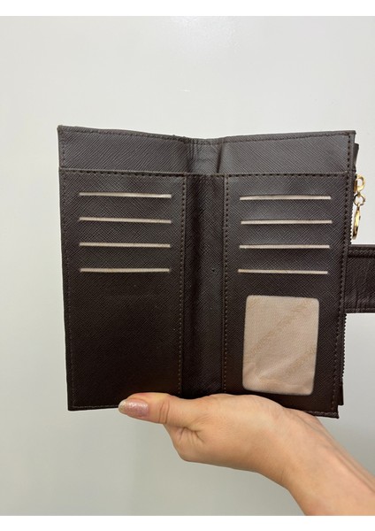 Kadın Telefon Bölmeli Deri El Çantası Cüzdan Kahverengi Gold Detaylı fırsatları