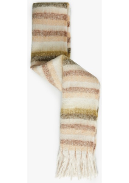 Yumuşak Dokulu Püsküllü Çizgili Uzun Atkı