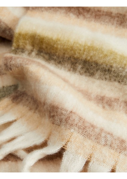 Yumuşak Dokulu Püsküllü Çizgili Uzun Atkı modelleri