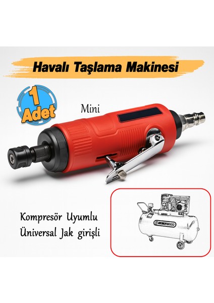 Havalı Kalıpçı Taşlama Makinesi Kompresör Uyumlu Jak Girişli 0.3 Hp 25000 Rpm 6.5 Bar 1/4" 6 mm Pens