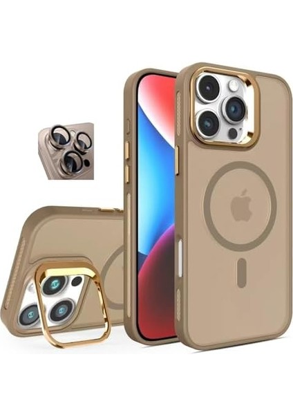 16 Pro Max Kamera Korumalı Standlı Kılıf ile Uyumlu Açılır Kamera Standlı Manyetik 16 Pro Max Kılıf + Lens Koruma Set Darbeye Karşı Korur (Çöl (Titanyum)) fiyatları