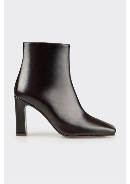 Kahve Deri Kadın Yüksek Topuk Bot