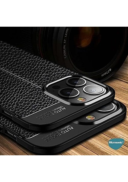 16 Pro Max Kılıf Deri Dokulu Silikon Siyah [ 16 Pro Max ile Uyumlu Kılıf - Siyah]