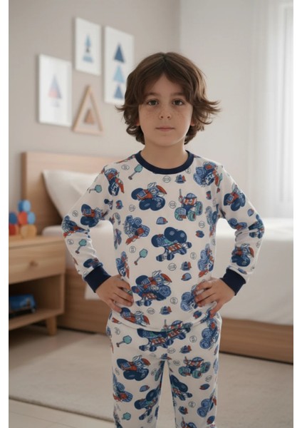 Traktör Iş Makinası Desenli Erkek Çocuk Pijama Takımı - Pamuklu Interlok Kumaş modelleri