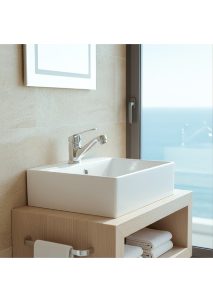 Banora Liza, Krom Küçük Lavabo Bataryası, Paslanmaz Pirinç Gövde, Su Tasarruflu Perlatörlü Musluk