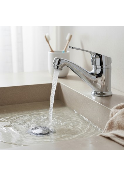 Banora Liza, Krom Küçük Lavabo Bataryası, Paslanmaz Pirinç Gövde, Su Tasarruflu Perlatörlü Musluk