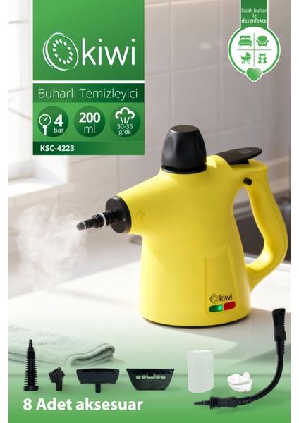 KSC-4223 Buharlı Temizleyici – 8 Aparat Dahil, 4 Bar Basınç, 30 G/dk Buhar Gücü